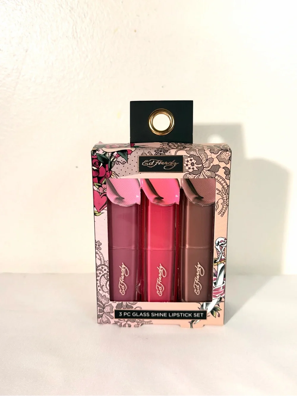 Ed Hardy Lipstick Trio in Pink, Red, Brown
